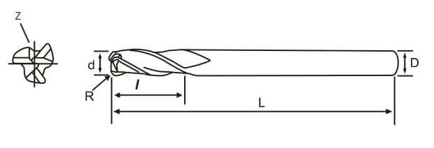 D3.0 x 0.75R x 10FL x 50OAL x 4SHK x Z3 Square End Mill for Stainless Steel With Corner Radius HRC 50